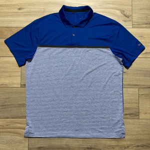 Nike Tiger Woods Collection Mens Vapor Golf Polo Striped Color Block Size L Blue
